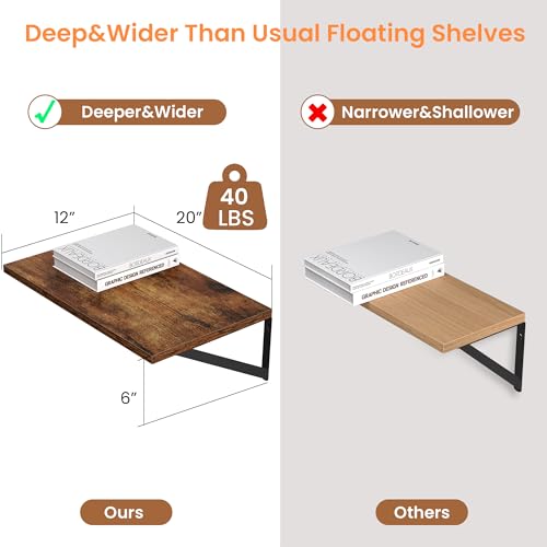 20W x 12D Deep Floating Shelves Set of 2 Rustic Brown (2 Count)