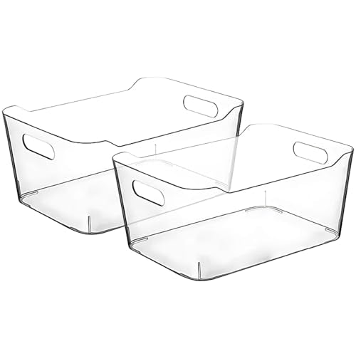 Clear Plastic Storage Bins for Kitchen Organization or Pantry Organizers and Storage (2 Count)