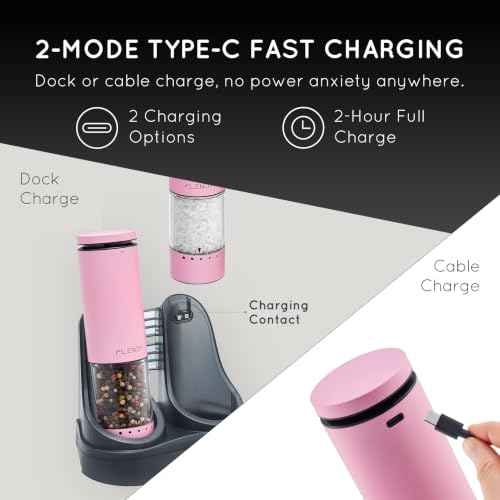 Rechargeable Electric Salt and Pepper Grinder Set with Charging Base (2 Count)