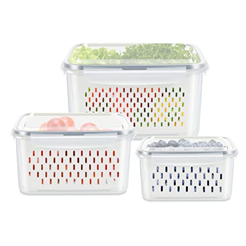 3 Pack Fruit Storage Containers for Fridge Berry Saver Lettuce Keeper (3 Count)