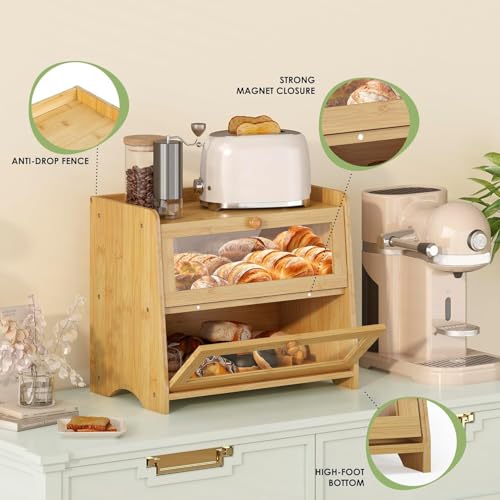 Double Layer Bread Box Container for Kitchen Countertop Homemade Bread