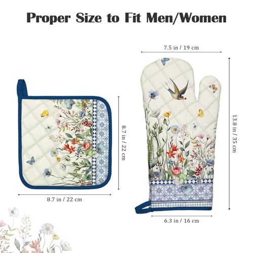 Country Wildflower Oven Mitts and Pot Holders Set (4 Count)