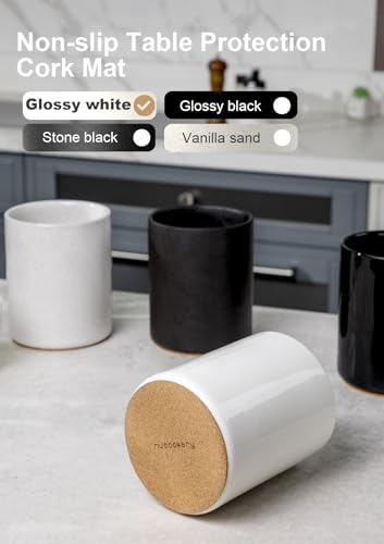 Ceramic Kitchen Utensil Holder for Countertop Organizer 6.4"White