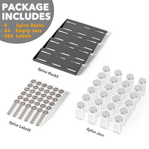 Spice Drawer Organizer with 24 Spice Jars