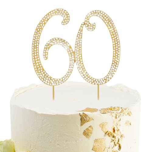 Gold 60th Birthday Cake Topper Rhinestones Cake Decorations for 60th Birthday Party