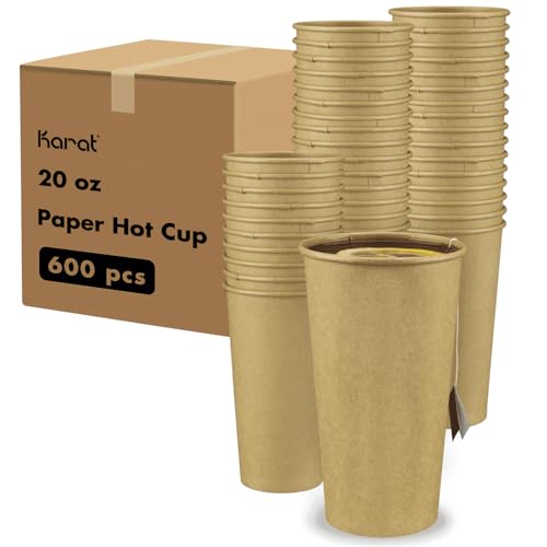 20oz Kraft Paper Coffee Cups [600 ct] Disposable (600 Count)