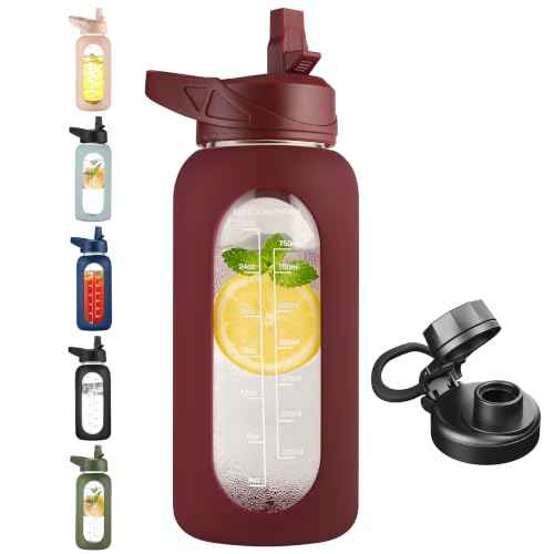 32 oz Glass Water Bottle with Straw