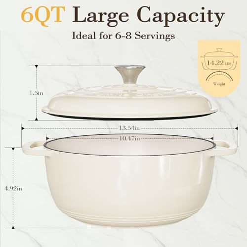 6QT Enameled Cast Iron Dutch Oven with Lid