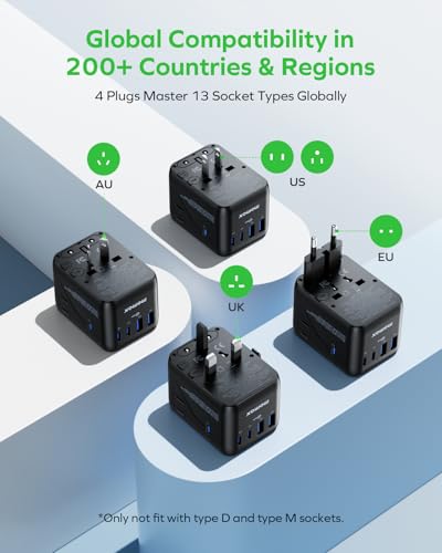 7-in-1 Universal Travel Adapter, GaN 45W iPhone 17 European Travel Plug Adapter, 3 USB-C PD & 2 USB-A QC,2 AC, International Power Adapter for Travel UK EU AUS JP, Travel Essentials