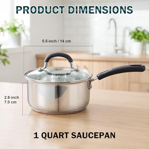 Professional 1 Quart Stainless Steel Saucepan with Lid