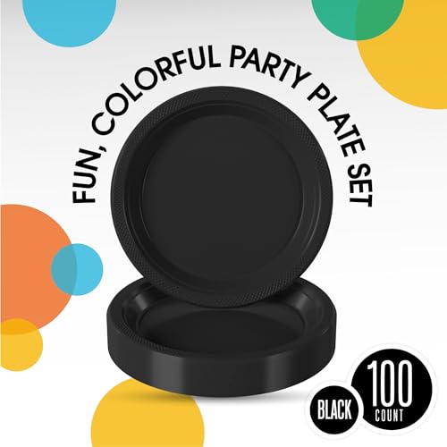 Sturdy Black Plastic Plates 10" Party Plates 100 Pcs (100 Count)