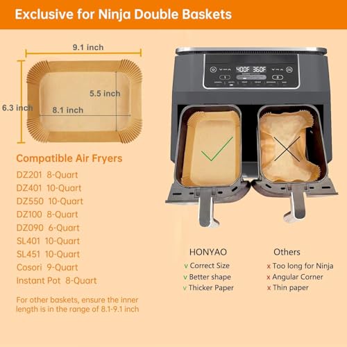 Air Fryer Paper Liners for Dual Zone Airfryer (100 Count)