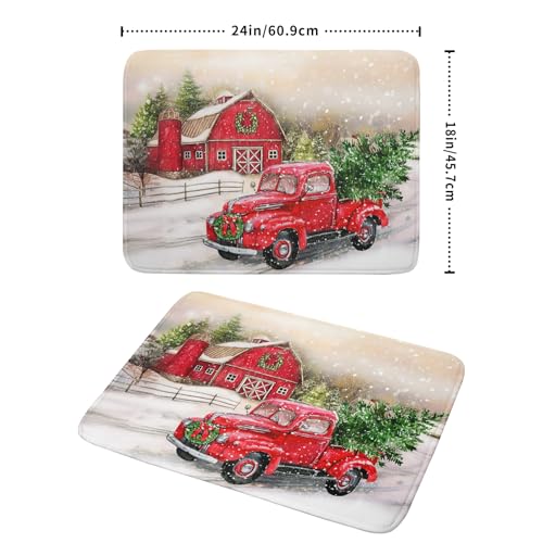 Red Truck Dish Drying Mat Xmas Tree Dish Drainer Rack Mat Winter Microfiber Absorbent Drying Pad for Home Kitchen Counter Decor 18x24 Inch