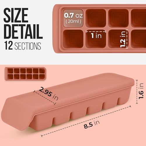 0.5 oz 12 Sections Silicone Ice Cube Freezer Tray with Lid