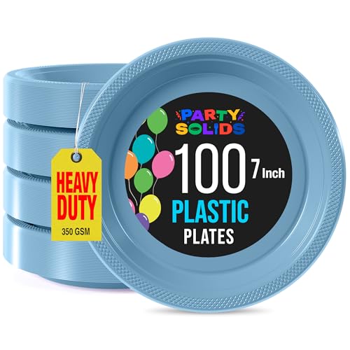 Sturdy Light Blue Plastic Plates 7" Cake Plates 100 Pcs (100 Count)