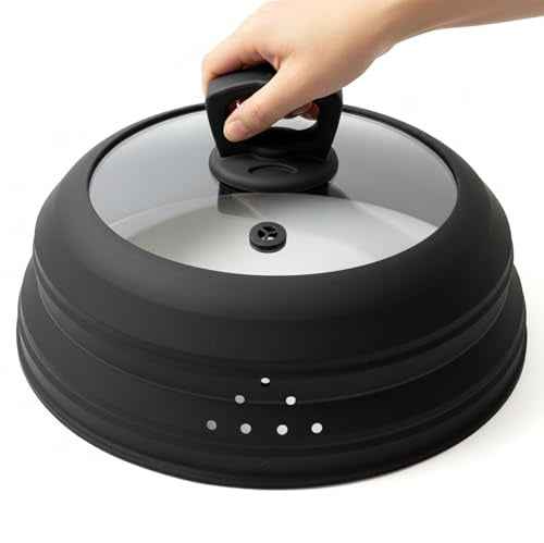 Microwave Splatter Cover Glass 11.8 Inch Microwave Cover for Food with Handle Collapsible Silicone Microwave Cover with Steam Vent for Pot Plate Bowl