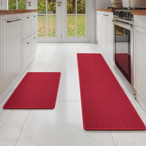 Kitchen Mat Kitchen Rugs Sets of 2 PCS Non Slip Red 17"x30"+17"x59"