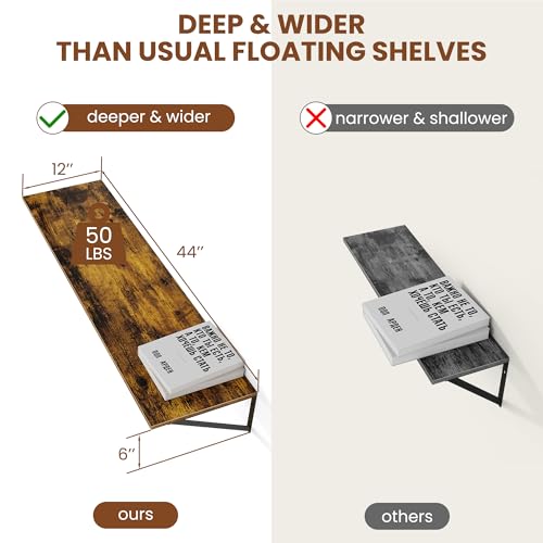 44W x 12D Deep Floating Shelves Set of 2 Rustic Brown (2 Count)