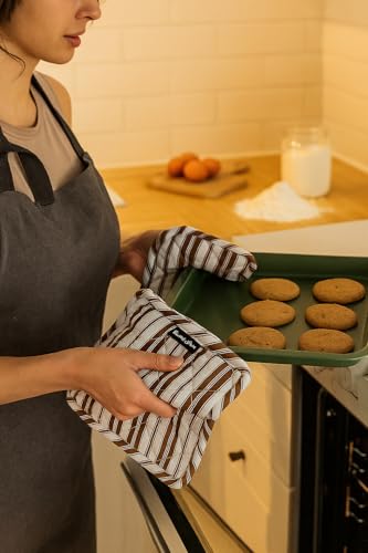 Double Stripe Pot Holders Heat Resistant Cotton Set of 3 Nonslip 8"x8" Inch Hot Pads for Kitchen (3 Count)