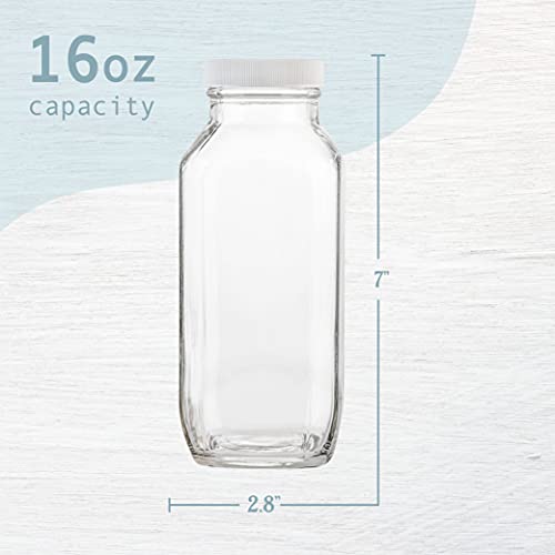 16oz Glass Milk Bottles with Lids (4 Count)