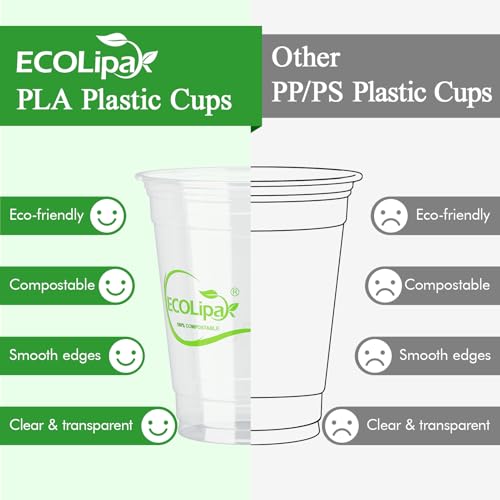 1000 Count 16 OZ Clear Compostable Plastic Cups for Restaurant