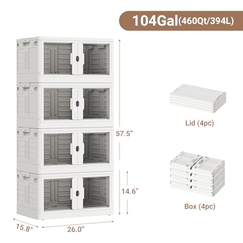 460Qt Stackable Storage Bins with Individual Lids & Wheels (4 Count)