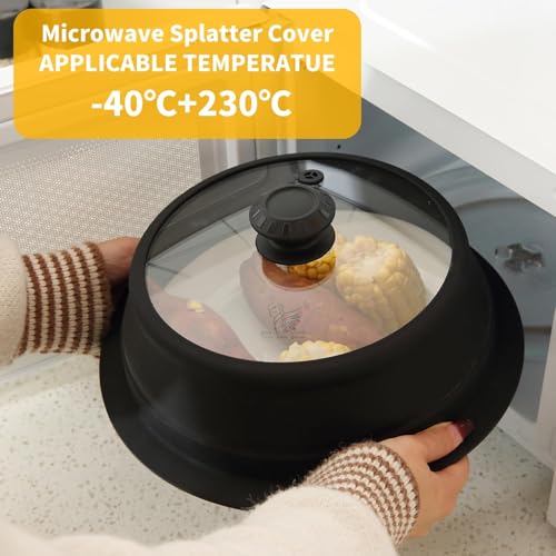 Collapsible Microwave Splatter Lid with Vented Tempered Glass Cover Wok Lid for Microwave Safe