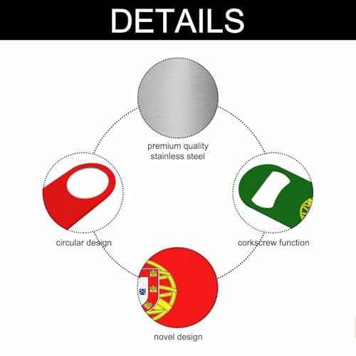 Portugal Flag Stainless Steel Bottle Opener Red Green Gold Europe Country Sign Patriotic Ensign Flat Beer Bottle Opener Keychain for Home Kitchen Bar Restaurant Party Birthday Gift