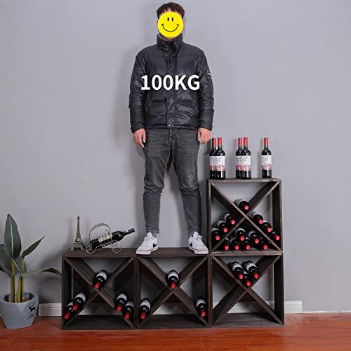 Wine Racks countertop Solid Wood Stackable Storage Rustic Retro Cube 48 (48 Count)