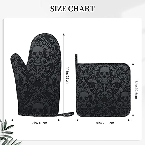 Gothic Skull Oven Mitts and Pot Holders Sets of 4