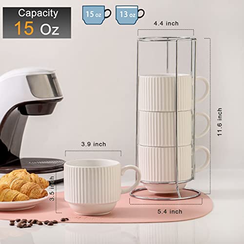 15 oz Ribbed Stackable Coffee Mug Set of 4 (4 Count)