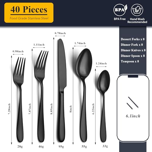 40 Piece Black Silverware Set Service for 8 (40 Count)
