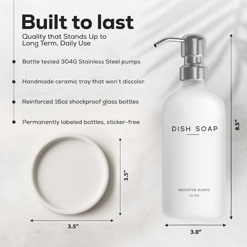 White Glass Dish Soap Dispenser for Kitchen Sink by Brighter Barns