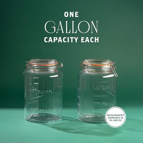1 Gallon Glass Mason Storage Jars with Airtight Lids & Measurment Marks (2 Count)