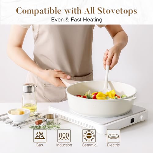 Nonstick Ceramic Deep Frying Pan Skillet with Lid