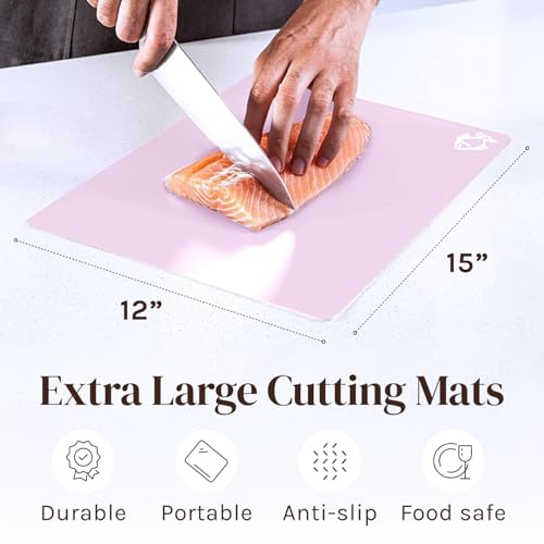 Extra Thick Pastel Flexible Plastic Cutting Board Mats with Food Icons & EZ (6 Count)