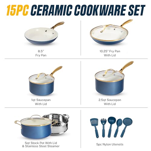 15 Pc Ceramic Pots and Pans Set Non Stick