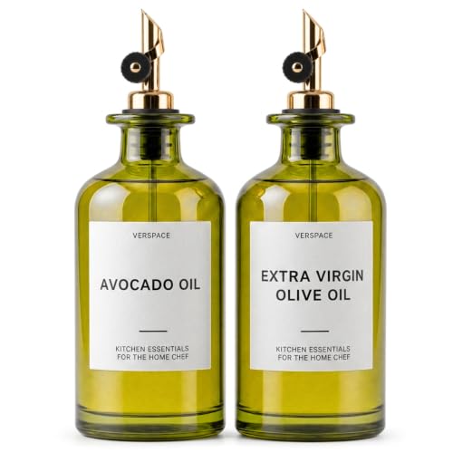 Green Glass Olive Oil Dispenser Bottles For Kitchen (2 Count)