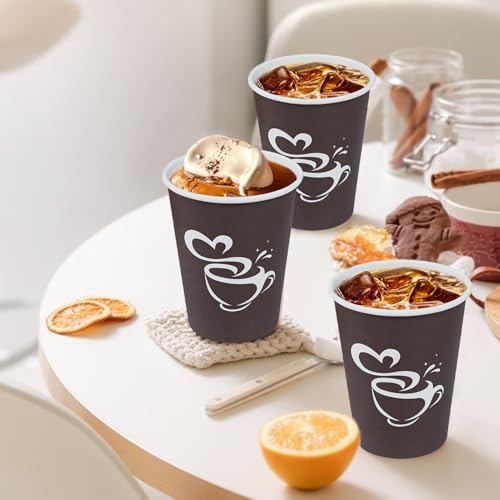 100 Count 12 oz Coffee Cups Disposable Paper Hot Coffee Cups Brown