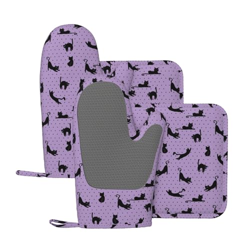 Black Cat Oven Mitts and Pot Holders Sets of 4