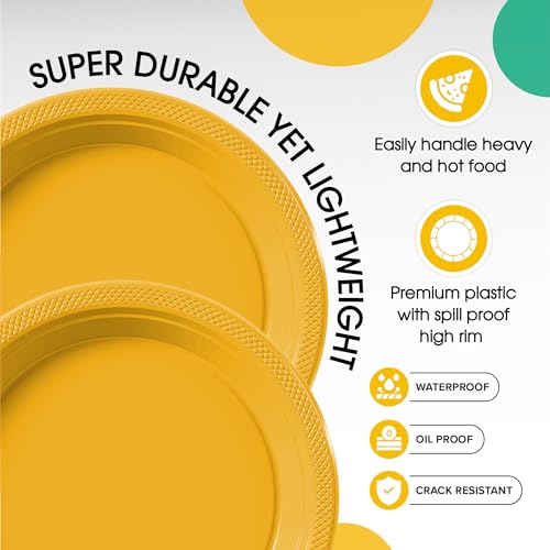 Sturdy Yellow Plastic Plates 9" Party Plates 100 Pcs (100 Count)