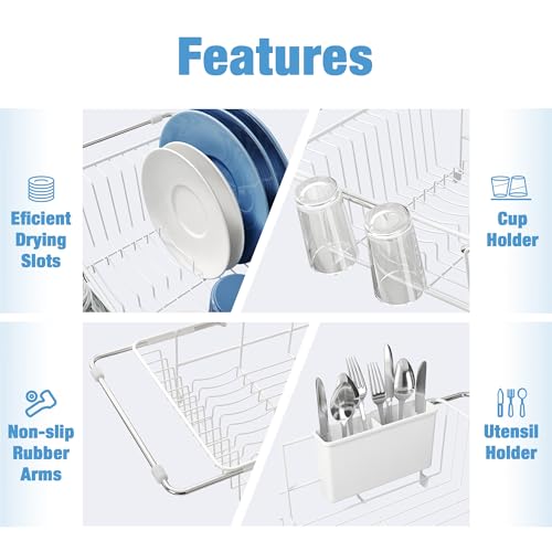 White Dish Drying Rack in Sink with Mat