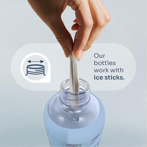 40oz / 32oz / 22oz / 12oz Borosilicate Glass Water Bottle with Time & Volume Markers, Silicone Sleeve, Stainless Steel Lid | Reusable Glass Bottle for Water & Juice (40oz Ice Blue)