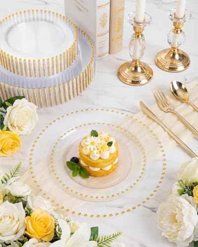 180pcs Clear Gold Plastic Dinnerware Set for Wedding Party (180 Count)