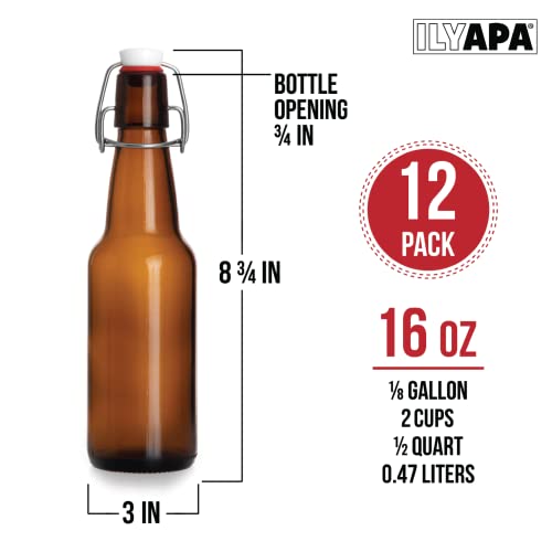 16 oz Amber Flip Top Glass Beer Bottles (12 Count)
