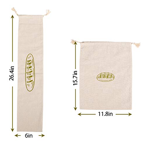 Natural Linen Bread Bags 2Pack 100% Flax Linen for Homemade Bread Reusable Food Storage Bags Reusable Bread Bags for Large Loaf Bakery & Baguette (2 Count)