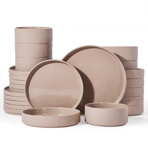Stoneware Dinnerware Set with Pasta Bowls (24 Count)