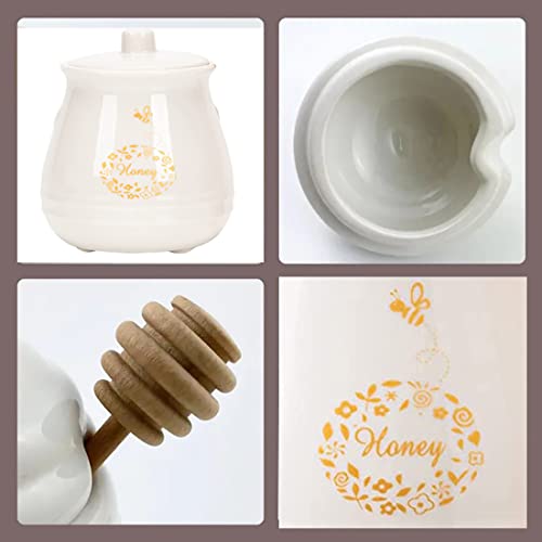 Ceramic Honey Jar with Wooden Honey Dipper