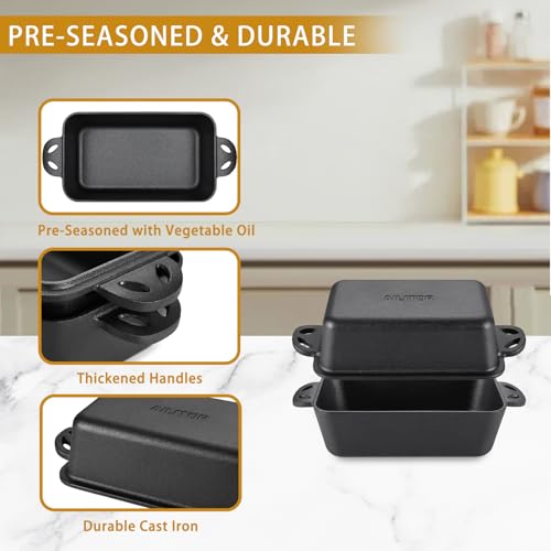 Cast Iron Loaf Pan with Lid 9x5 Inch (2 Count)