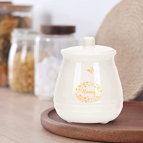 Ceramic Honey Jar with Wooden Honey Dipper
